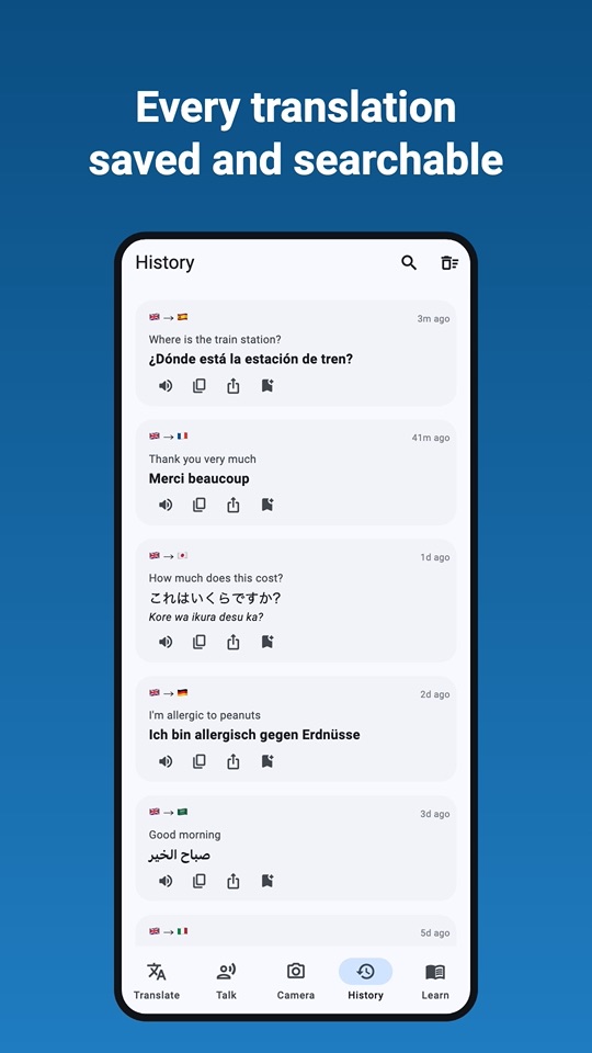 Searchable translation history